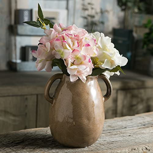 Tanvecle Brown Ceramic Vase with 2 Handles, Modern Farmhouse Decor, Rustic Terracotta Pottery, Decorative Flower Vases, Clay Small Vase, Centerpiece for Dining Table - 7 Inch Tall - Image 4