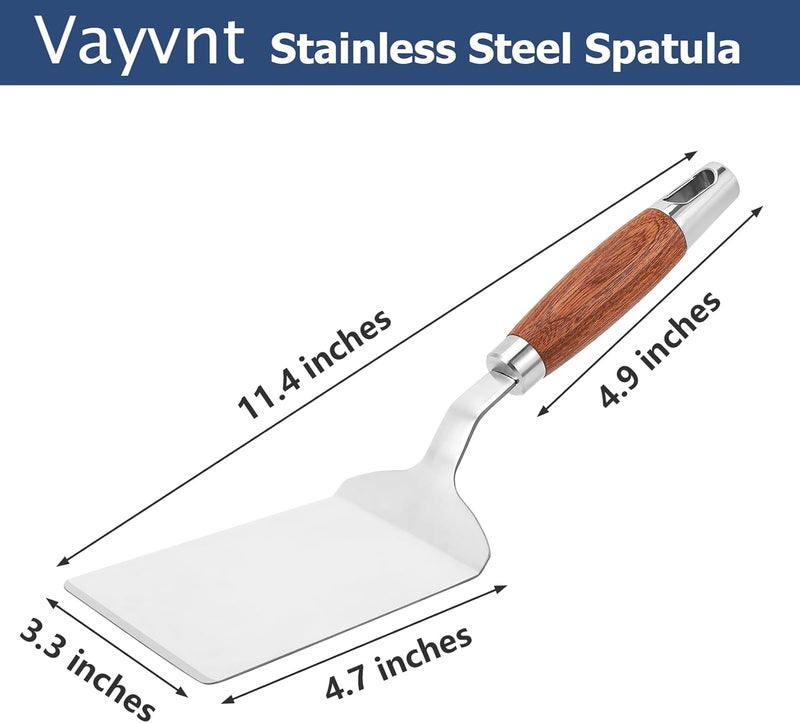 Vayvnt Stainless Steel Spatula Turner, Heavy Duty Metal Griddle Spatula for Cast Iron, Kitchen Flipper for Turning Serving, Beveled Edge & Wooden Handle, Great for Egg, Pancake, Fish, Cake, Burger - Image 2