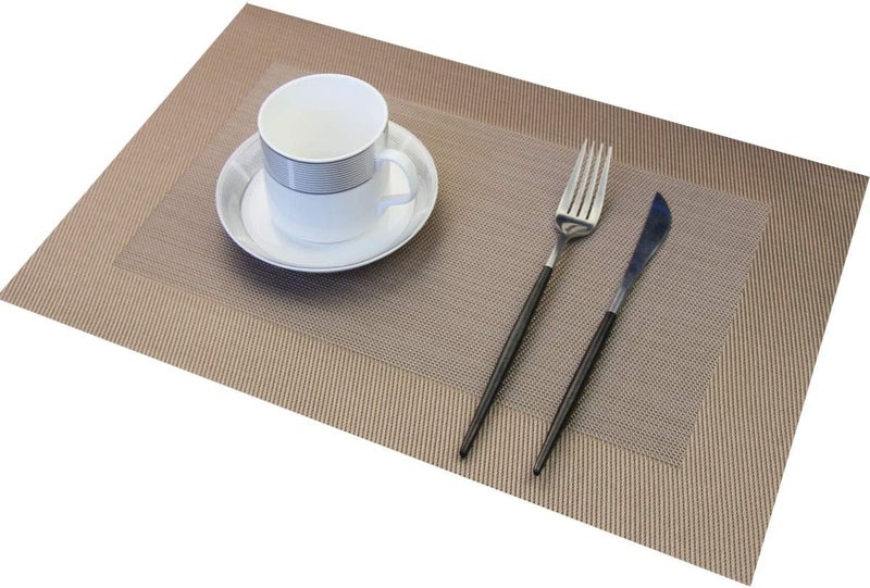 pigchcy Placemats Vinyl Washable Table Mats Elegant Non-Slip Placemats for Dinner Table Set of 4 (Champagne) - Image 3