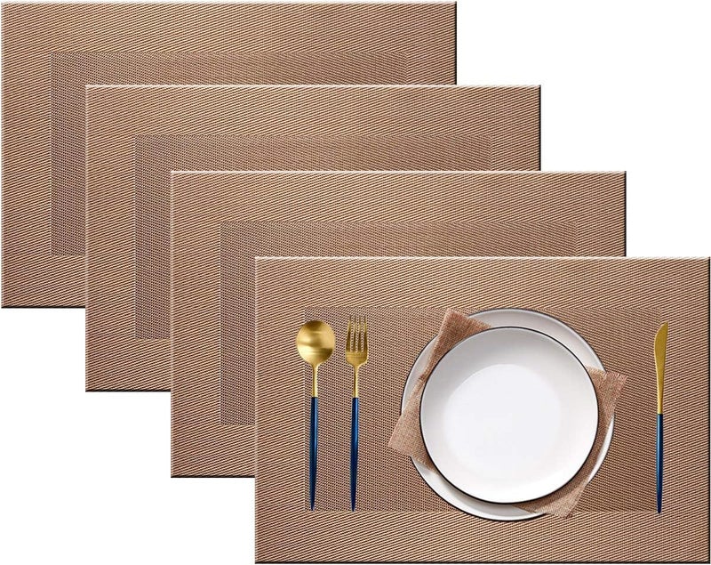 pigchcy Placemats Vinyl Washable Table Mats Elegant Non-Slip Placemats for Dinner Table Set of 4 (Champagne) - Image 1