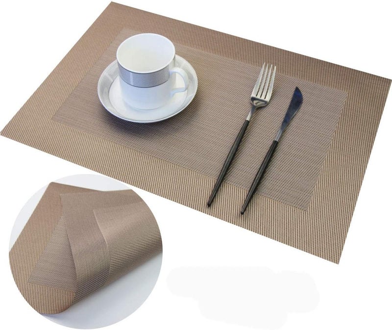 pigchcy Placemats Vinyl Washable Table Mats Elegant Non-Slip Placemats for Dinner Table Set of 4 (Champagne) - Image 4