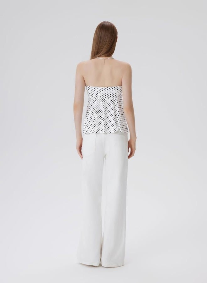 SUUKSESS Women Peplum Tube Tops with Built in Bra Summer Cute Sleeveless Strapless Babydoll Tank Top, White Polka Dots, M - Image 5