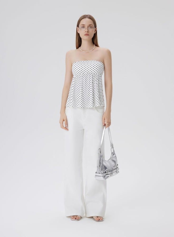 SUUKSESS Women Peplum Tube Tops with Built in Bra Summer Cute Sleeveless Strapless Babydoll Tank Top, White Polka Dots, M - Image 3