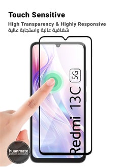 huanmate Xiaomi Redmi 13C 5G Screen Protector – Premium Edge to Edge Tempered Glass, High Transparency, Delicate Touch, Anti-Explosion, Smooth Arc Edges, Easy Installation  - Image 3