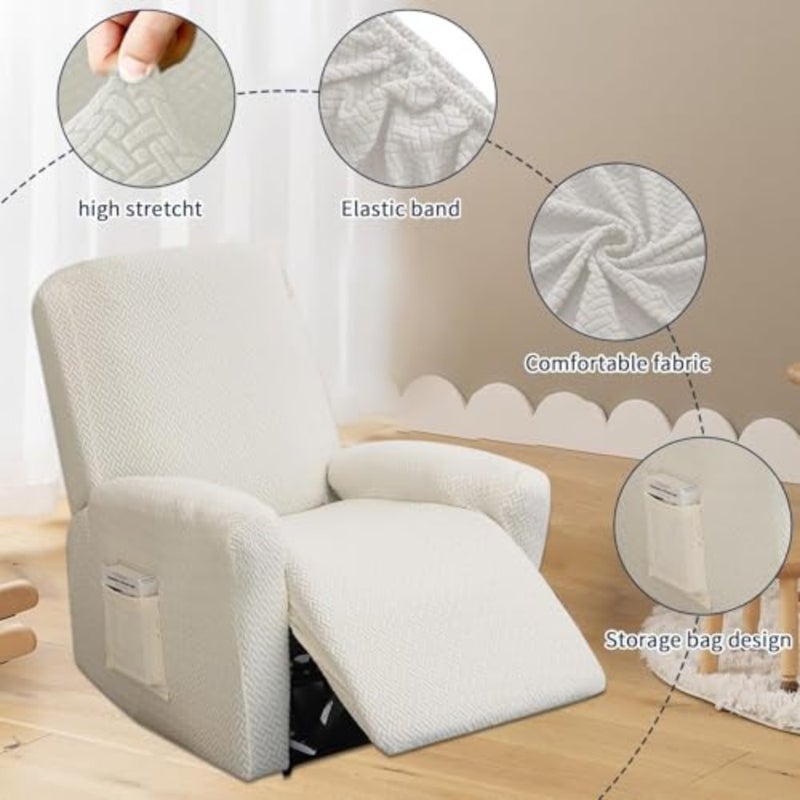 All-Inclusive Stretch Velvet Recliner Slipcover, Anti-Slip Elastic Armchair Cover, Furniture Protector for Recliner Sofa, Couch and Lounge Chairs, Machine Washable Beige, 4 pcs - Image 3