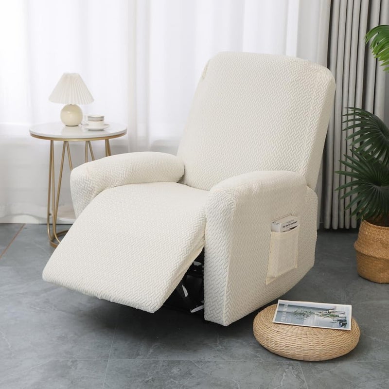 All-Inclusive Stretch Velvet Recliner Slipcover, Anti-Slip Elastic Armchair Cover, Furniture Protector for Recliner Sofa, Couch and Lounge Chairs, Machine Washable Beige, 4 pcs - Image 1