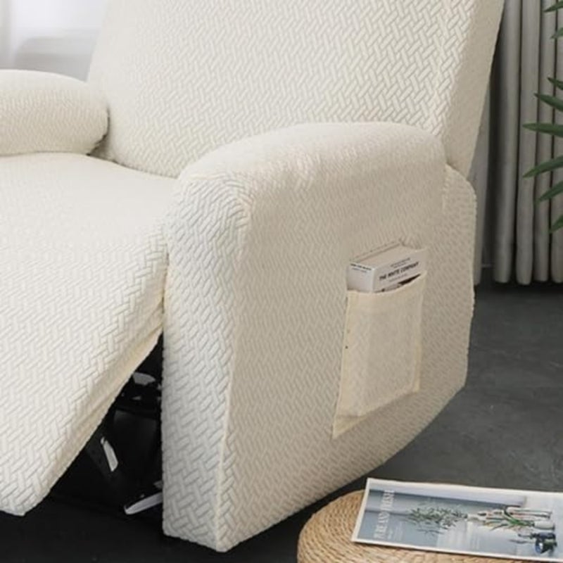 All-Inclusive Stretch Velvet Recliner Slipcover, Anti-Slip Elastic Armchair Cover, Furniture Protector for Recliner Sofa, Couch and Lounge Chairs, Machine Washable Beige, 4 pcs - Image 5