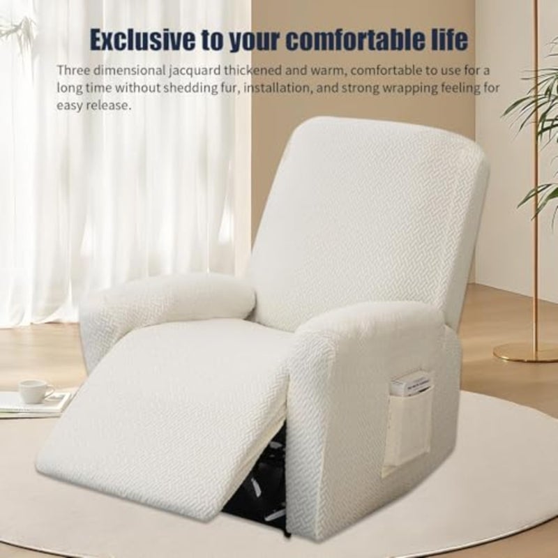All-Inclusive Stretch Velvet Recliner Slipcover, Anti-Slip Elastic Armchair Cover, Furniture Protector for Recliner Sofa, Couch and Lounge Chairs, Machine Washable Beige, 4 pcs - Image 4