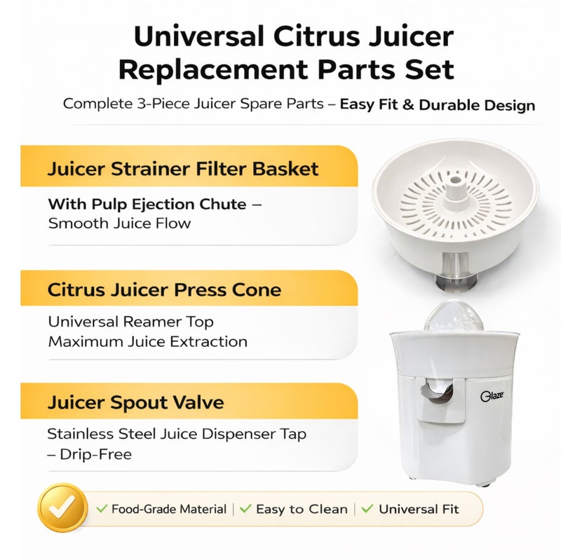 جليز عصارة حمضيات كهربائية 100 واط لاستخراج العصير مع فوهة سكب مباشرة، صانعة عصير أوتوماتيكية للبرتقال والليمون، سهلة التنظيف بأجزاء قابلة للفك، آلة عصير طازج للمطبخ المنزلي، ضمان لمدة سنتين - Image 4