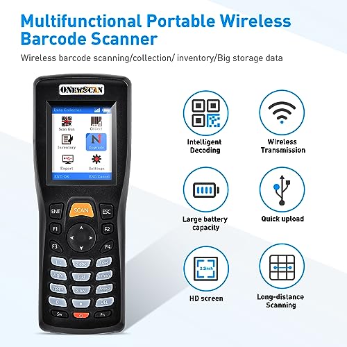 Onewscan Inventory Scanner, Wireless Barcode Scanner 1D&2D&PDF417 Portable Handheld QR Barcode Reader for Collector Data Terminal Inventory Device with 2.2 Inch TFT Color Screen - Image 2