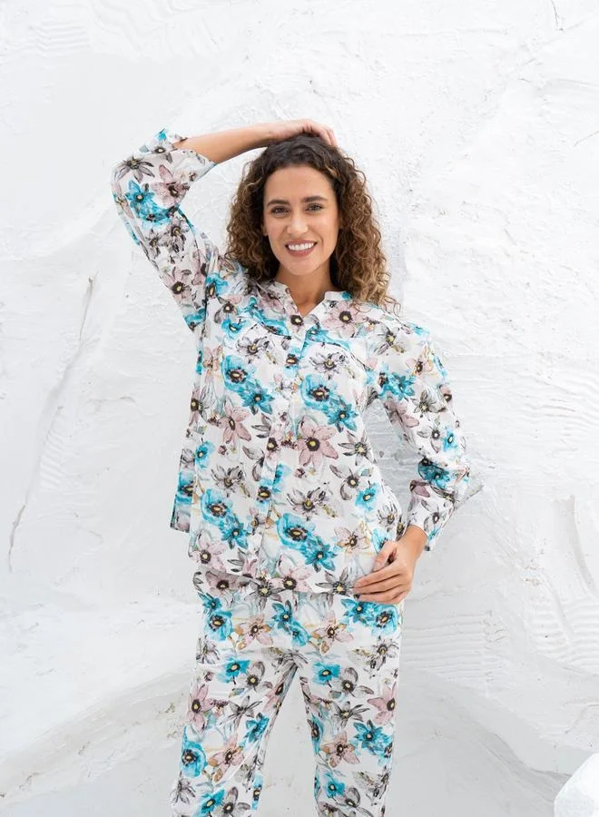 sanskrutihomes sanskrutihomes Floral Printed Cotton Shirt and Pyjama Set