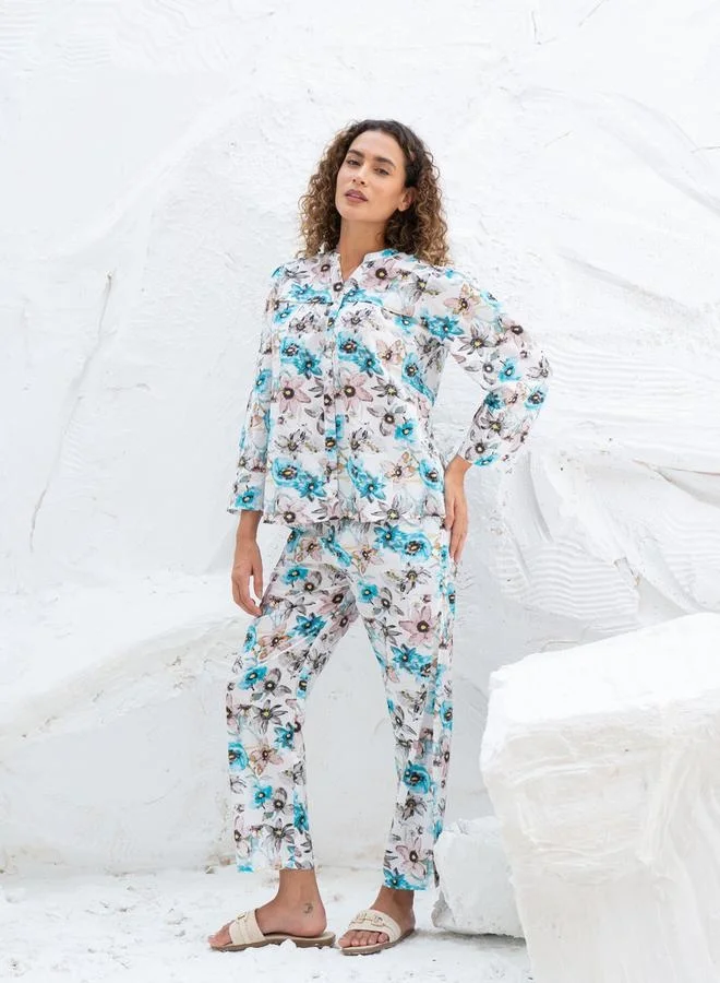 sanskrutihomes sanskrutihomes Floral Printed Cotton Shirt and Pyjama Set