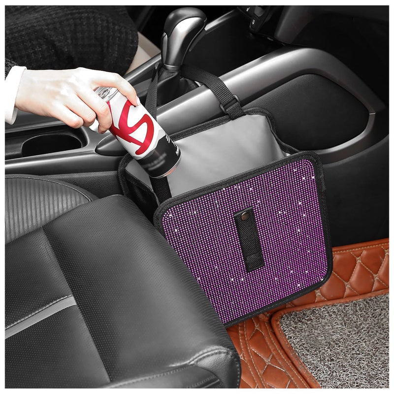wedfish Foldable Car Trash Cans with Rhinestone,Bling Car Trash Bin for Seat Organizer & Decorations,Universal Bling Auto Accessories Vehicle Trash Can for Most Vehicles,SUVs,Trucks (Pink) - Image 1