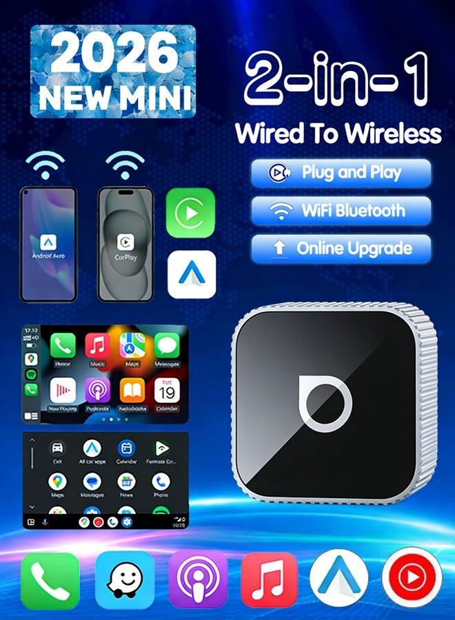 Ottocast Ultra Mini Wireless CarPlay & Android Auto Adapter 2026 Dongle Wireless 2 in 1 AI Smart Car Play Intelligent Systems With CarPlay USB Dongle Plug & Play, Fast Auto-Reconnect Bluetooth 5.3 Wifi Auto Connect - Image 1