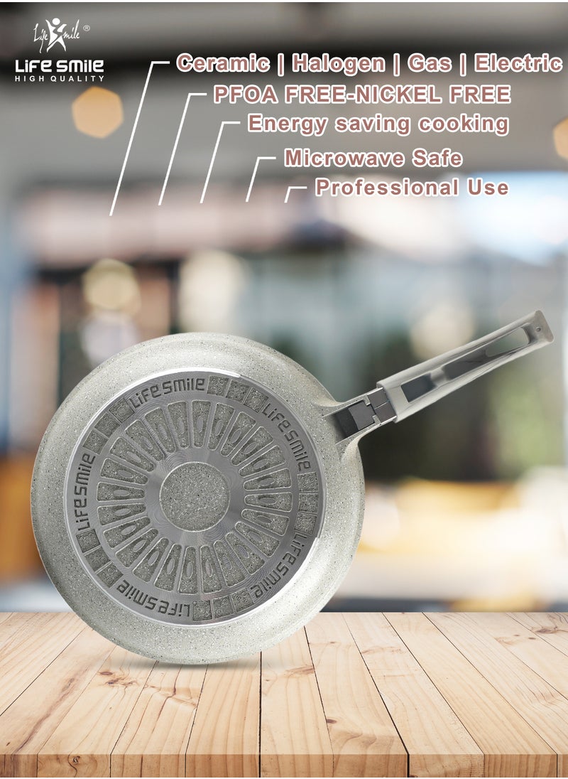 Life Smile 20 CM, 24 CM, 28 CM Non stick Pan Set Strong Aluminum Body with Granite Coating Frying Pan Heat Resistant Silicone Finish Handles Fry Pan Non stick  - Image 3