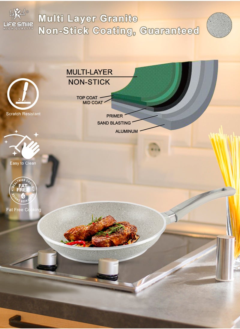 Life Smile 20 CM, 24 CM, 28 CM Non stick Pan Set Strong Aluminum Body with Granite Coating Frying Pan Heat Resistant Silicone Finish Handles Fry Pan Non stick  - Image 4