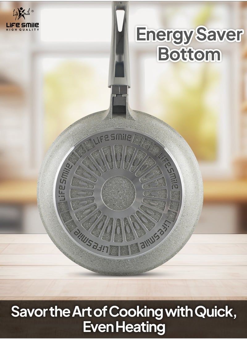 Life Smile 20 CM, 24 CM, 28 CM Non stick Pan Set Strong Aluminum Body with Granite Coating Frying Pan Heat Resistant Silicone Finish Handles Fry Pan Non stick  - Image 5