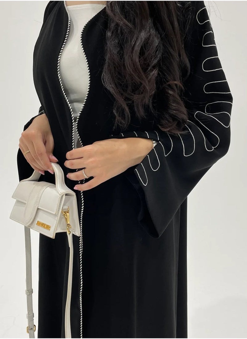 لوريا عباية كفتان مفتوحة، كارديغان نسائي من دبي، فستان طويل محتشم، كيمونو، رداء مسلم، عربي - أسود - Image 1