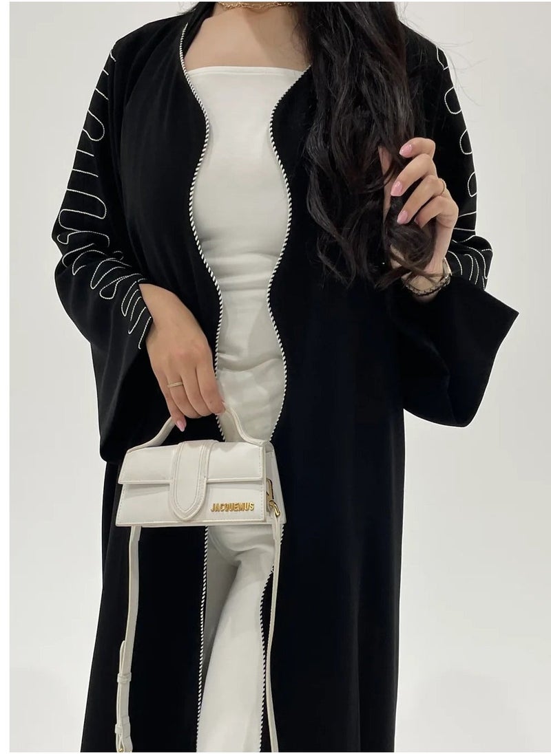 لوريا عباية كفتان مفتوحة، كارديغان نسائي من دبي، فستان طويل محتشم، كيمونو، رداء مسلم، عربي - أسود - Image 2