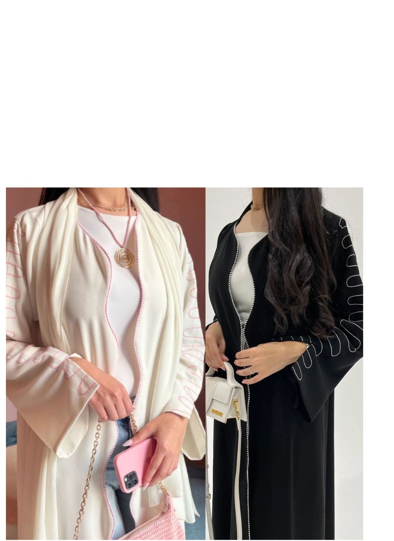 لوريا عباية كفتان مفتوحة، كارديغان نسائي من دبي، فستان طويل محتشم، كيمونو، رداء مسلم، عربي - أسود - Image 3