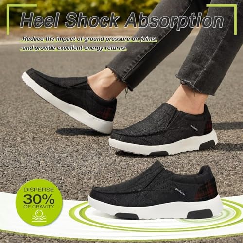 OrthoComfoot أحذية لوفرز نسائية طبية سهلة الارتداء: أحذية لوفرز مرنة لعلاج التهاب اللفافة الأخمصية، أحذية قارب متينة مع دعم للقوس، تخفيف آلام الكعب والقدم سهلة الارتداء للقدم المسطحة باللون الأسود مقاس 8.5 - Image 2