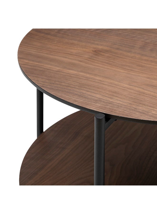 LOFT KEMI,COFFEE TABLE,ROUND,Two-Tier Side Table - Metal Frame Design and Elegant Top - D63.2 x H52 cm,WOOD MDF WITH BLACK LEGS-197756A - Image 3