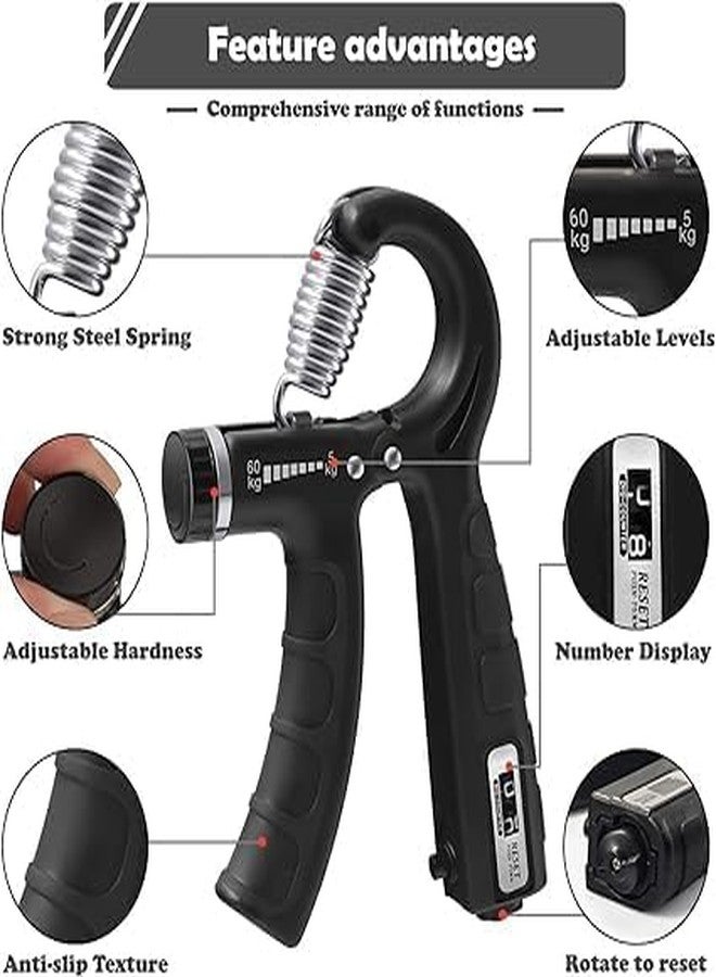 T TOPLINE 5KG To 60KG Weight Adjustable Hight Quality Hand Gripper for Men & Women |Hand Grip|Finger Exerciser|Power Gripper|Hand Exerciser Equipment|Hand Strengtheners (BLACK WITH COUNT) - Image 4
