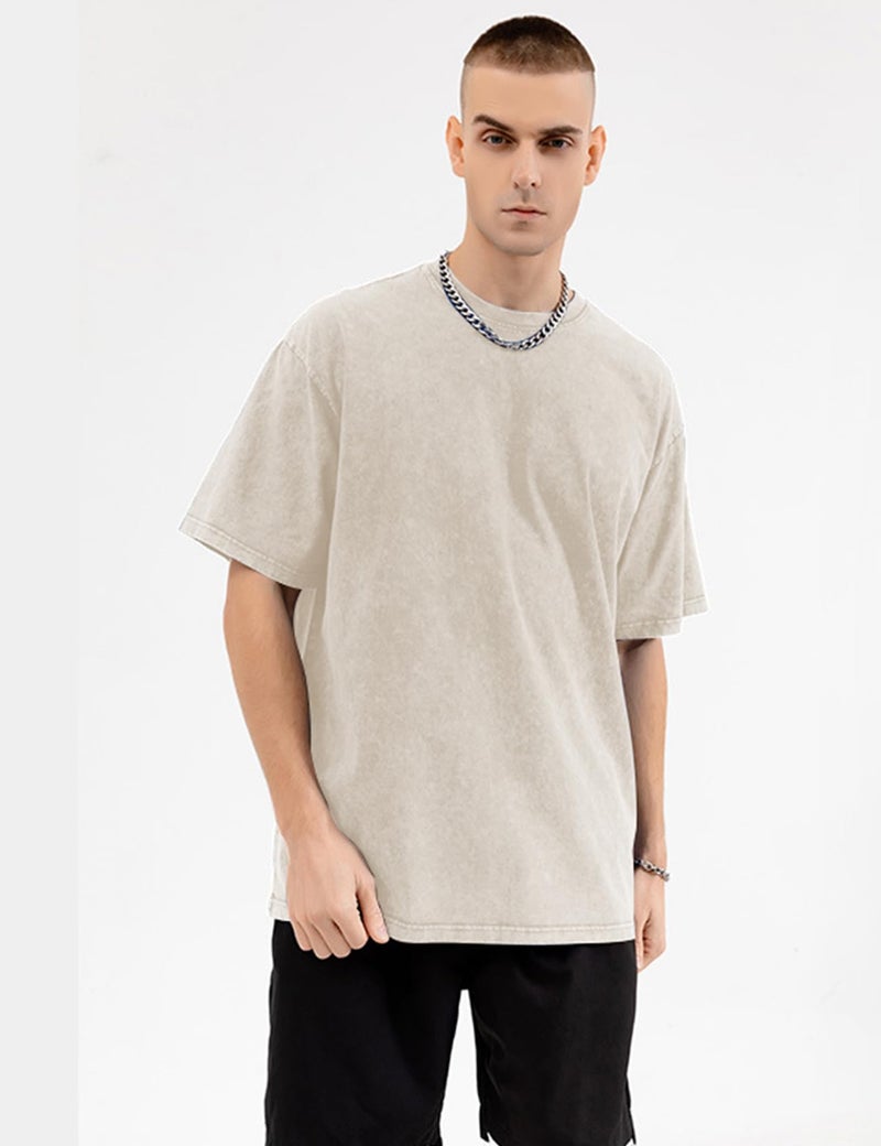 Arssm 3 Pack Men Oversized T Shirts Vintage Tee Loose Fit Short Sleeve Casual Streetwear Baggy Washed Unisex Tops(BlackKhakiBeige-L) - Image 5