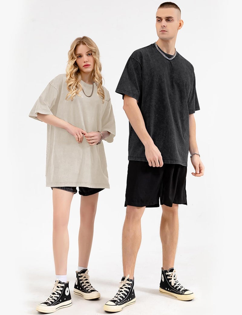 Arssm 3 Pack Men Oversized T Shirts Vintage Tee Loose Fit Short Sleeve Casual Streetwear Baggy Washed Unisex Tops(BlackKhakiBeige-L) - Image 3
