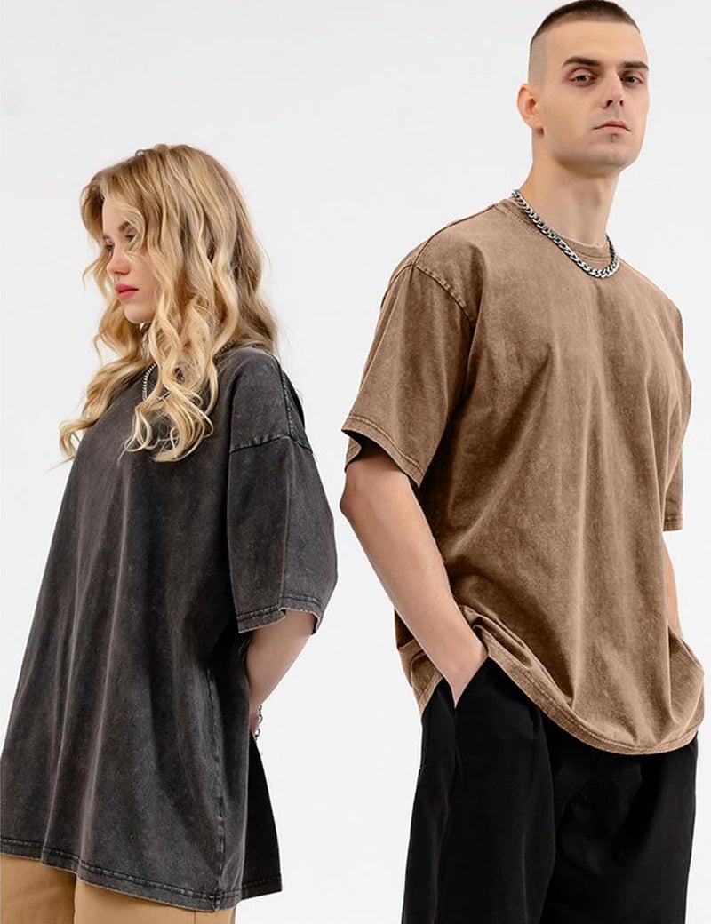 Arssm 3 Pack Men Oversized T Shirts Vintage Tee Loose Fit Short Sleeve Casual Streetwear Baggy Washed Unisex Tops(BlackKhakiBeige-L) - Image 2