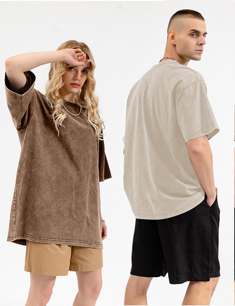 Arssm 3 Pack Men Oversized T Shirts Vintage Tee Loose Fit Short Sleeve Casual Streetwear Baggy Washed Unisex Tops(BlackKhakiBeige-L) - Image 4