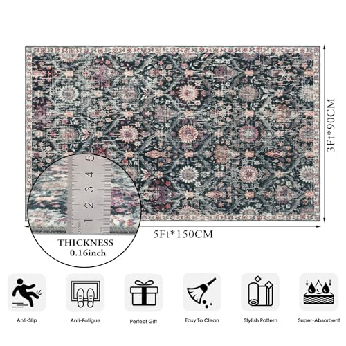 La Home Lahome Moroccan Trellis Washable Small Area Rug 3x5 Black Rug for Bedroom Living Room NonSlip Oriental Throw Carpet for Kitchen Office Entryway Bathroom Office Elise BlackMulti - Image 3