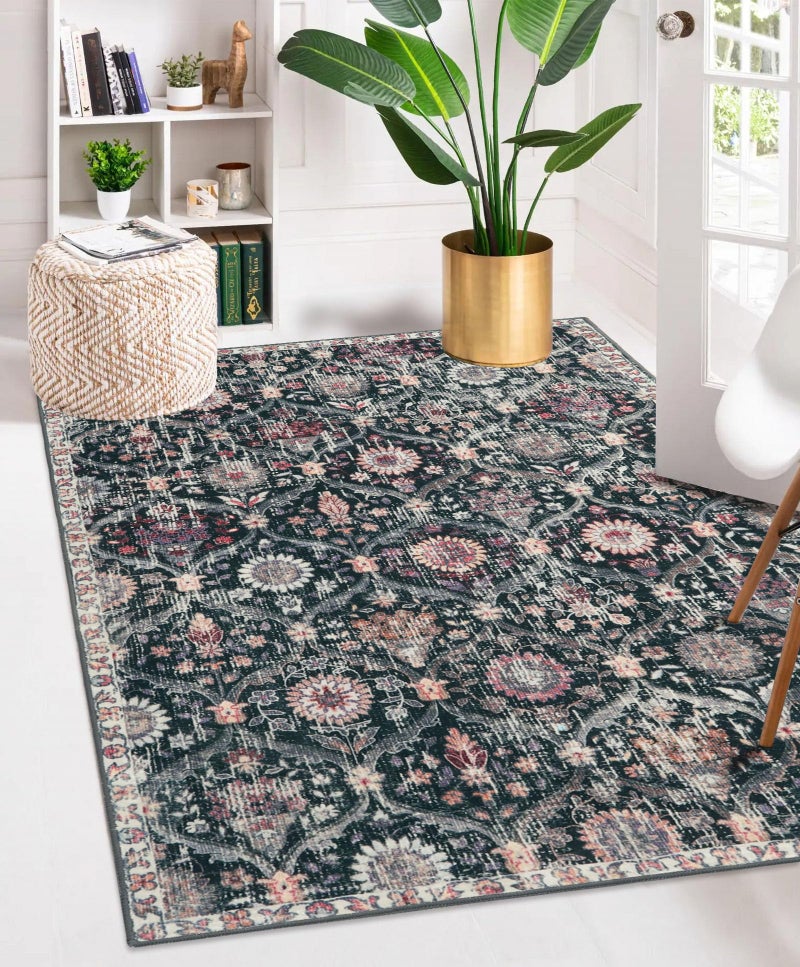 La Home Lahome Moroccan Trellis Washable Small Area Rug 3x5 Black Rug for Bedroom Living Room NonSlip Oriental Throw Carpet for Kitchen Office Entryway Bathroom Office Elise BlackMulti - Image 2