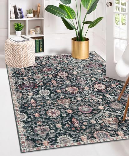 La Home Lahome Moroccan Trellis Washable Small Area Rug 3x5 Black Rug for Bedroom Living Room NonSlip Oriental Throw Carpet for Kitchen Office Entryway Bathroom Office Elise BlackMulti - Image 1
