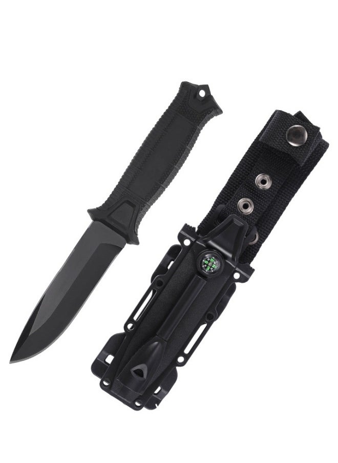 Blacksmith - 7CR13MOV Steel Outdoor Sharp High Hardness Wilderness Survival Knife Camping Mountaineering Knife With Flint - Black - Image 1