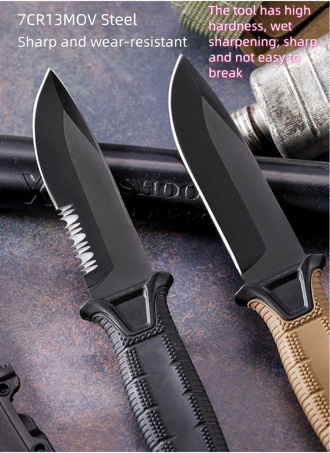 Blacksmith - 7CR13MOV Steel Outdoor Sharp High Hardness Wilderness Survival Knife Camping Mountaineering Knife With Flint - Black - Image 1