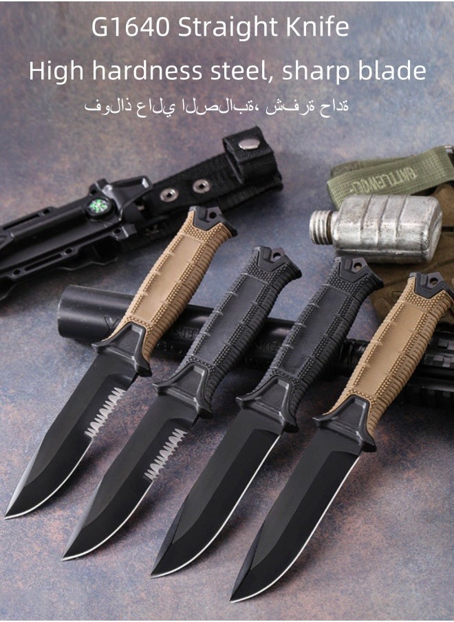 Blacksmith - 7CR13MOV Steel Outdoor Sharp High Hardness Wilderness Survival Knife Camping Mountaineering Knife With Flint - Black - Image 1