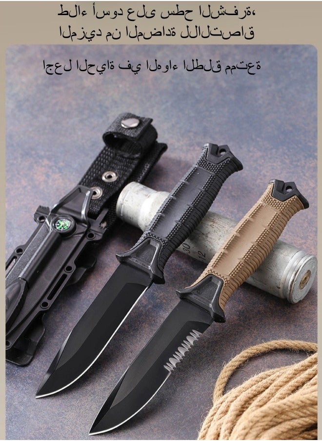 Blacksmith - 7CR13MOV Steel Outdoor Sharp High Hardness Wilderness Survival Knife Camping Mountaineering Knife With Flint - Black - Image 1