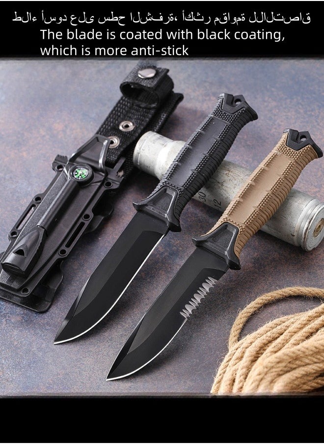Blacksmith - 7CR13MOV Steel Outdoor Sharp High Hardness Wilderness Survival Knife Camping Mountaineering Knife With Flint - Black - Image 1