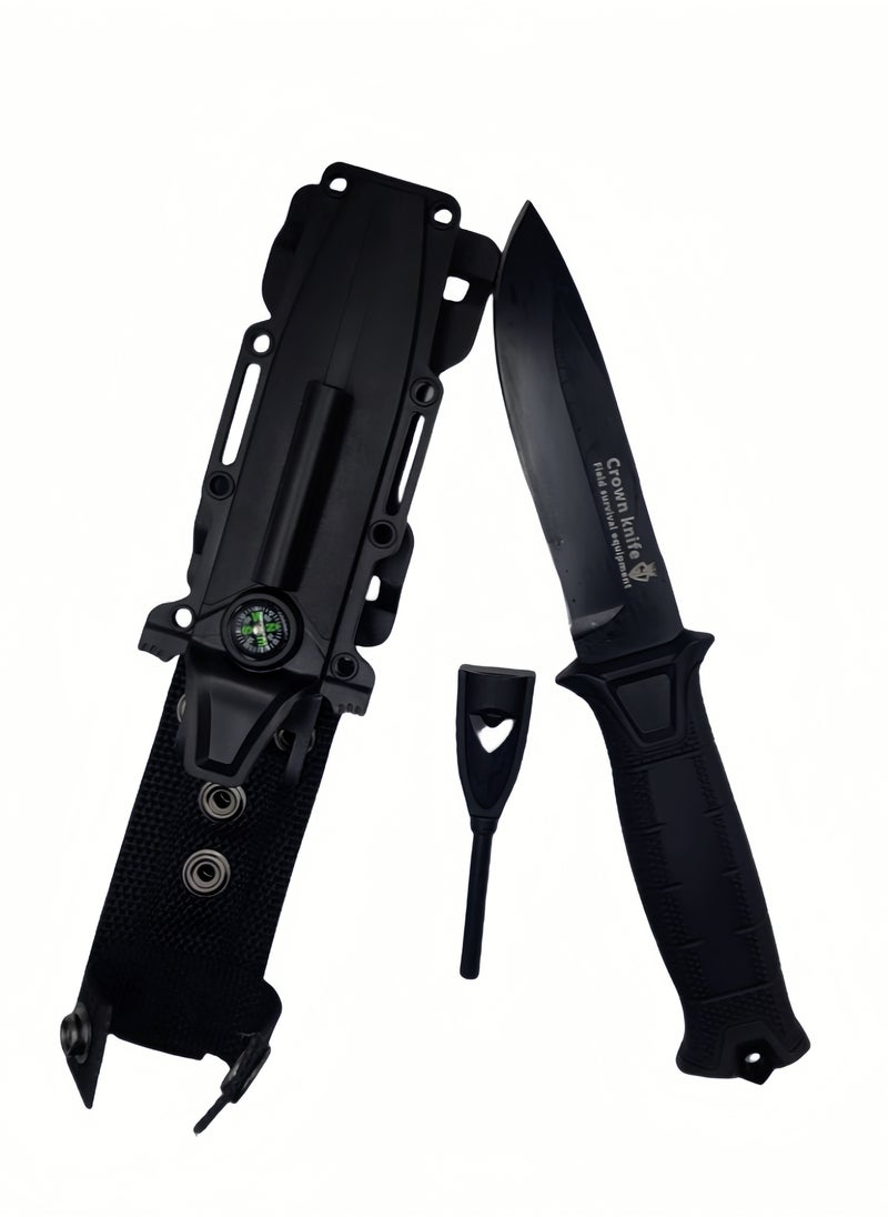 Blacksmith - 7CR13MOV Steel Outdoor Sharp High Hardness Wilderness Survival Knife Camping Mountaineering Knife With Flint - Black - Image 1