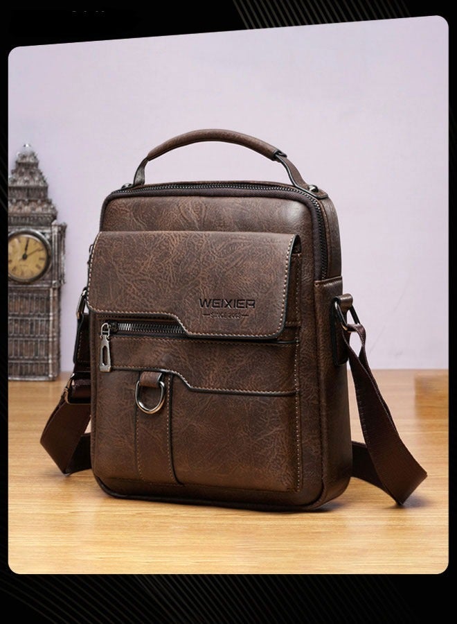 WEIXIER Retro Vertical Crossbody Bag Men's Leather Waterproof and Wear Resistant Shoulder Bag Business Portable Handbag with Adjustable Straps for Work Office Outdoor Dark Brown - Image 1