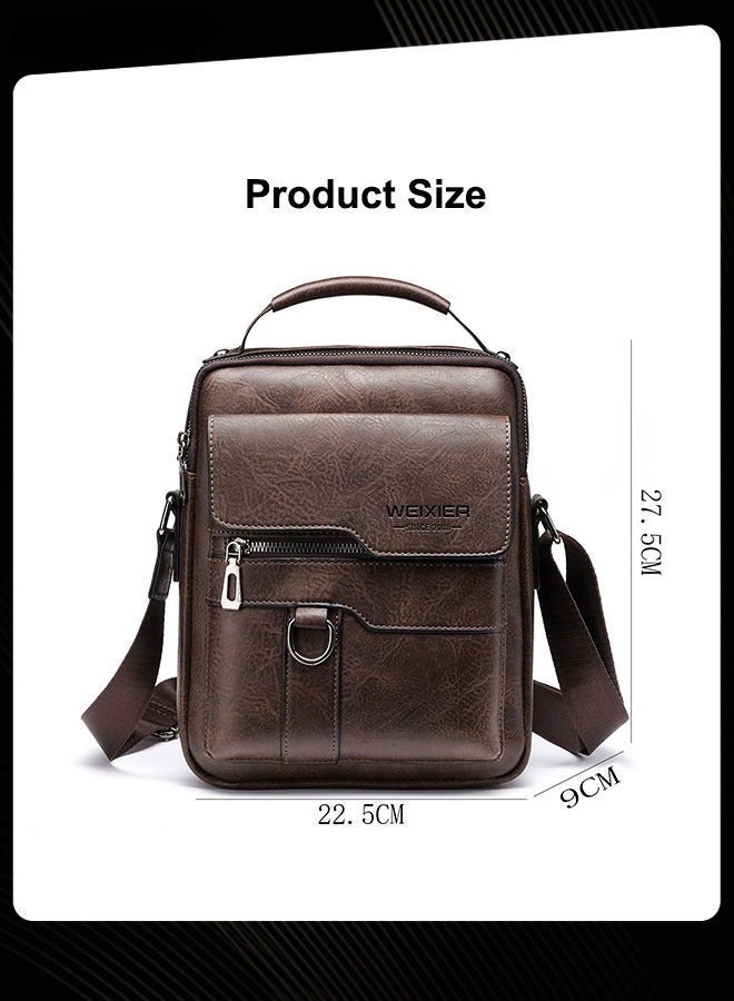 WEIXIER Retro Vertical Crossbody Bag Men's Leather Waterproof and Wear Resistant Shoulder Bag Business Portable Handbag with Adjustable Straps for Work Office Outdoor Dark Brown - Image 4