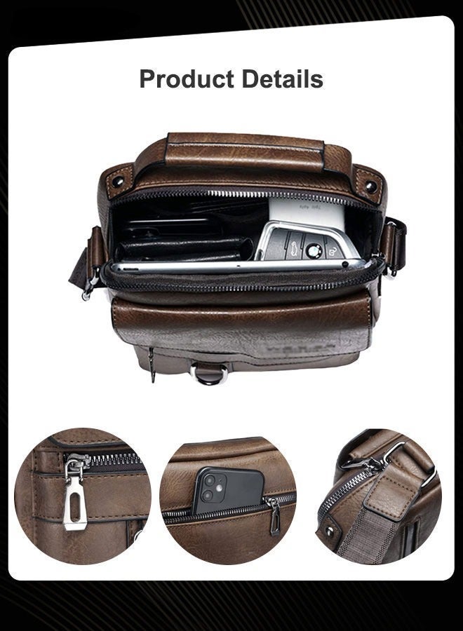 WEIXIER Retro Vertical Crossbody Bag Men's Leather Waterproof and Wear Resistant Shoulder Bag Business Portable Handbag with Adjustable Straps for Work Office Outdoor Dark Brown - Image 3