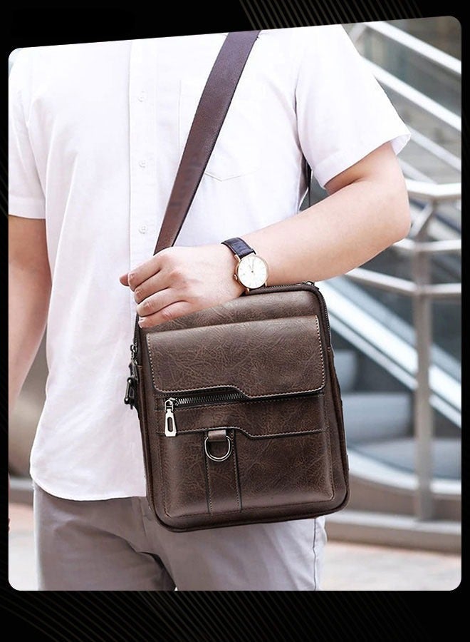 WEIXIER Retro Vertical Crossbody Bag Men's Leather Waterproof and Wear Resistant Shoulder Bag Business Portable Handbag with Adjustable Straps for Work Office Outdoor Dark Brown - Image 2