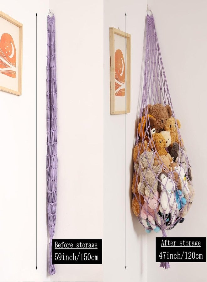 Macrame Kn0ts Stuffed Animal Storage Organizer Toy Hammock - Macrame Hanging Net for Plush Toys, Boho Nursery & Playroom Decor, Wall-Mounted Stuffed Animal Holder (Purple) - Image 5