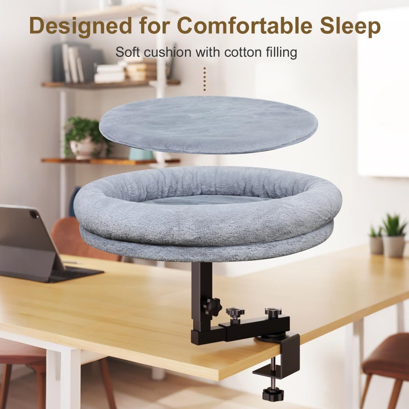 Chloraeon Large Cat Desk Bed, 360Â°Rotating & Adjustable Shelf, 18" Thickening Cat Bed for Desk, Soft Faux Fur with Mat, Suitable for Various Desktops - Maximum Hold Up to 50lb (Dark Gray) - Image 4