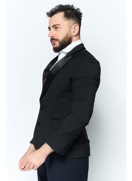 Asos Design Men Regular Fit Plaid Semi-Formal Blazer, Black  - Image 3