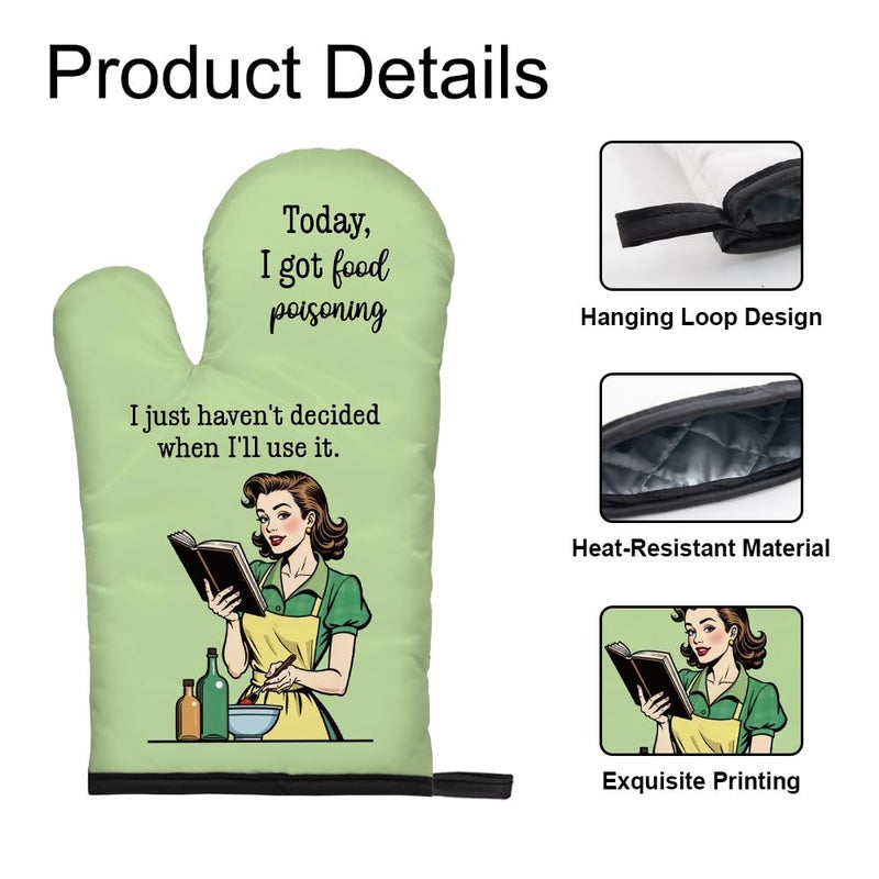 DYJYBMY I Got Food Poisoning Funny Oven Mitts and Pot Holder Set for Baking Cooking, Baking Gifts for Women, Cute Oven Mitt Set, Cooking Birthday Housewarming Gifts for Chef Friend Mom Sister BFF - Image 3