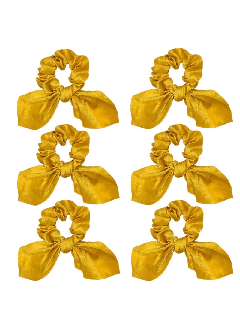 Sufermoe - Sufermoe Hair Scrunchies 6 Pcs Satin Hair Ties with Big Hair Bows Yellow Hair Accessories for Women and Girls - Image 1