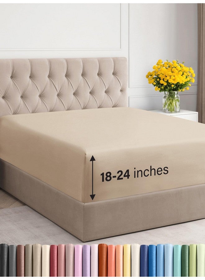 CGK Unlimited Extra Deep Queen Fitted Sheet - Hotel Luxury Single Fitted Sheet Only - Easily Fits 18 inch to 24 inch Mattress - Ultra Soft, Wrinkle Free w/Extra Deep Pockets - Easy-Care, Breathable & Comfy - Cream - Image 1